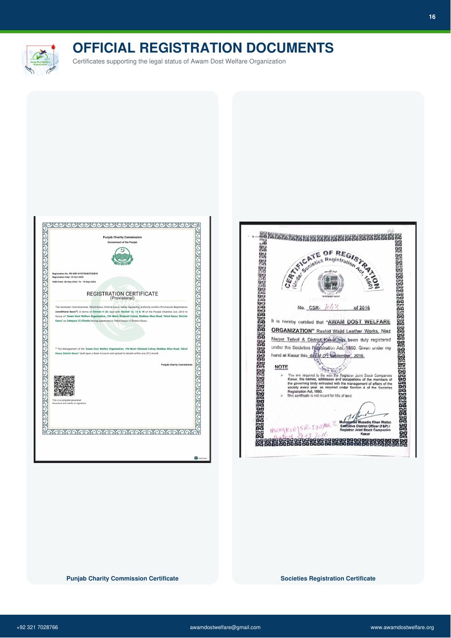Official registration certificates